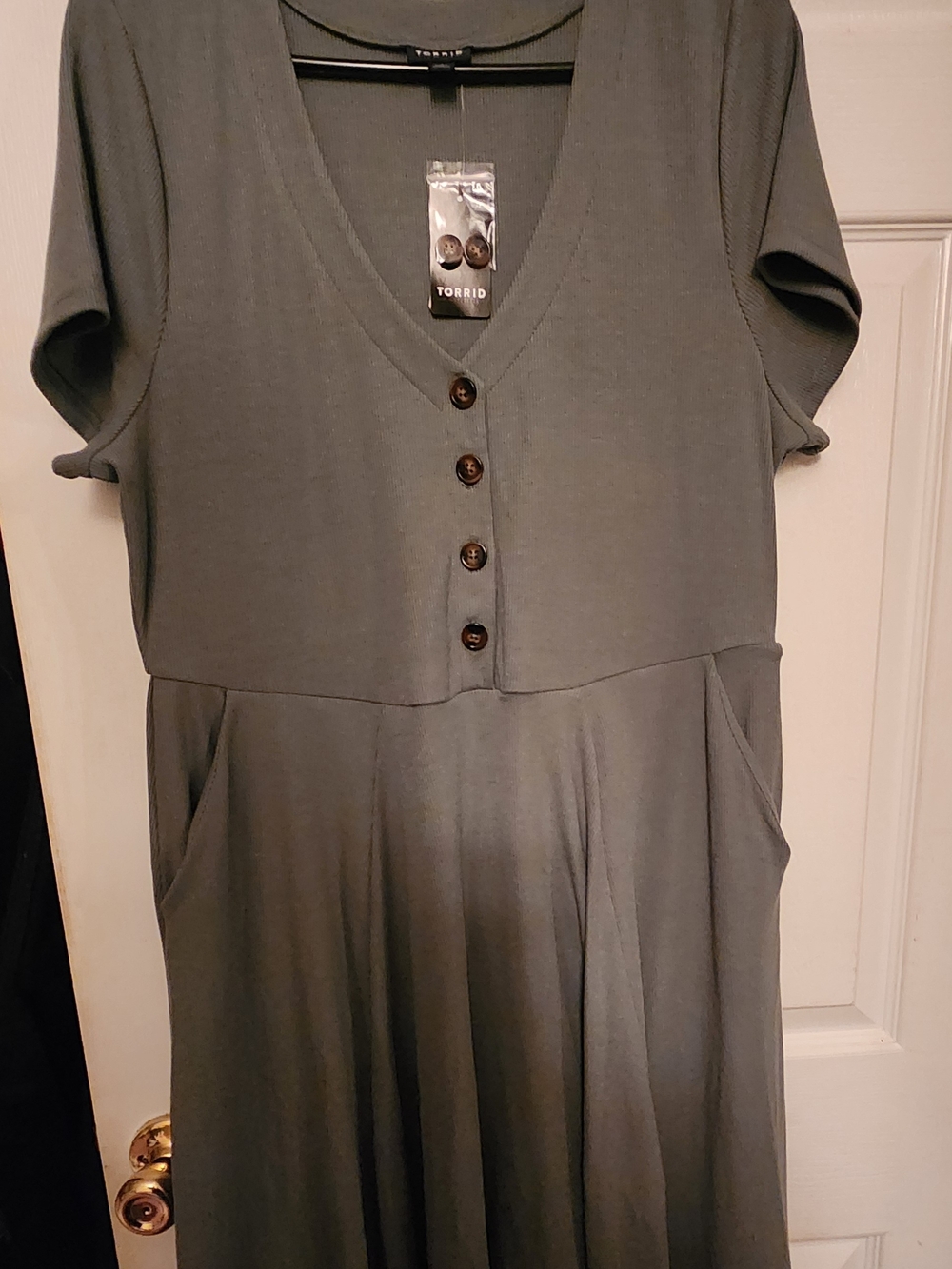 torrid Olive Green V-Neck Button Front Midi Dress